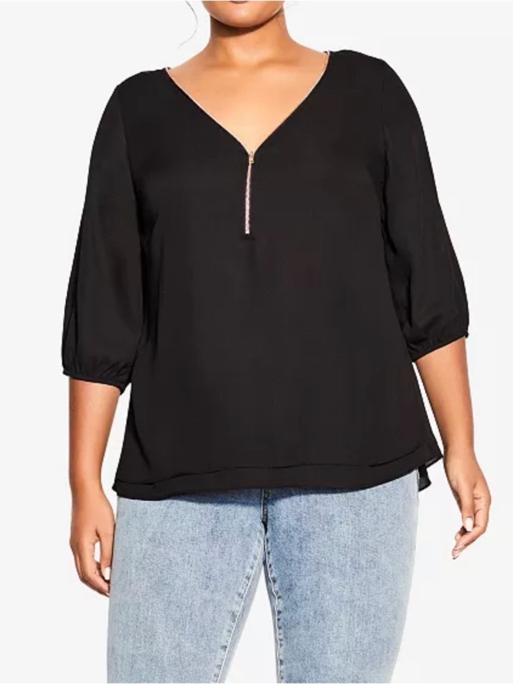 NWT City Chic Black V-Neck Zip Front Women's Blouse